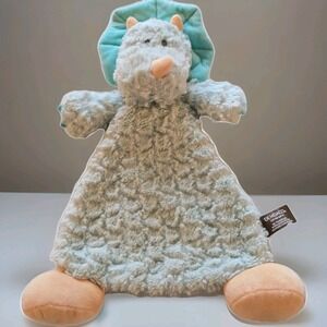 Demdaco Darcy‎ Dinosaur Triceratops Rattle Lovey Blanket Security Blanket Aqua